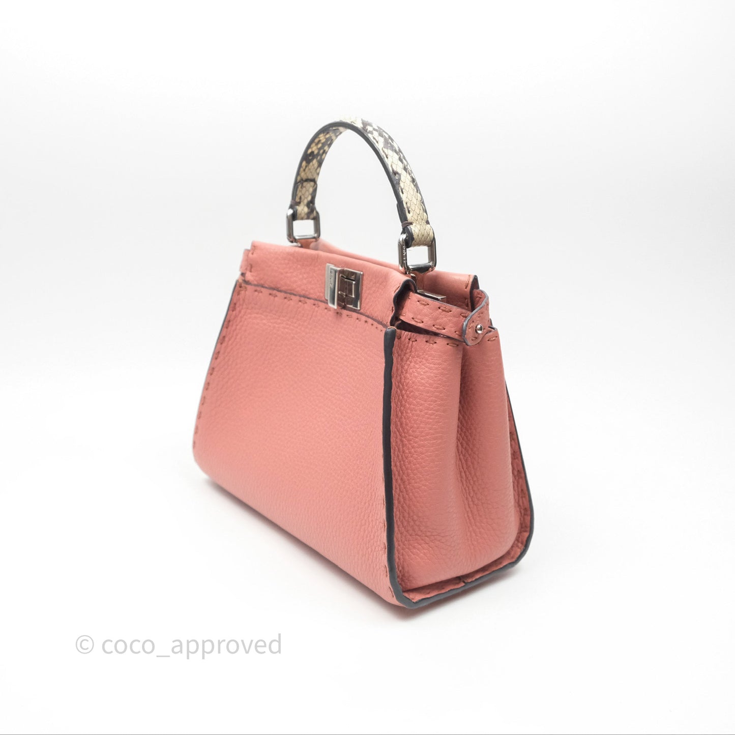 Fendi Mini Peekaboo Bag Pink Grained Leather/Python Silver Hardware with Defender