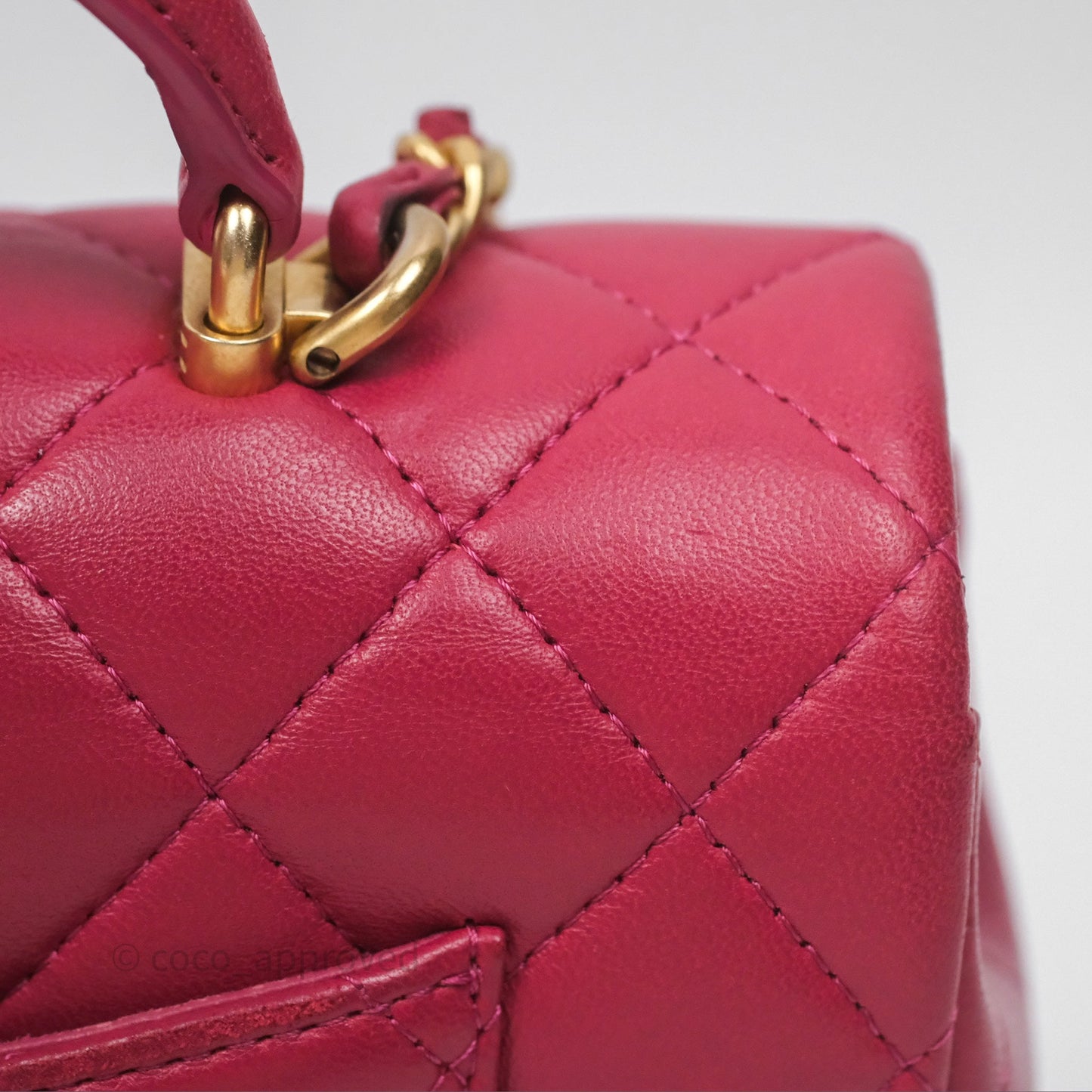 Chanel Top Handle Mini Rectangular Flap Red Lambskin Aged Gold Hardware