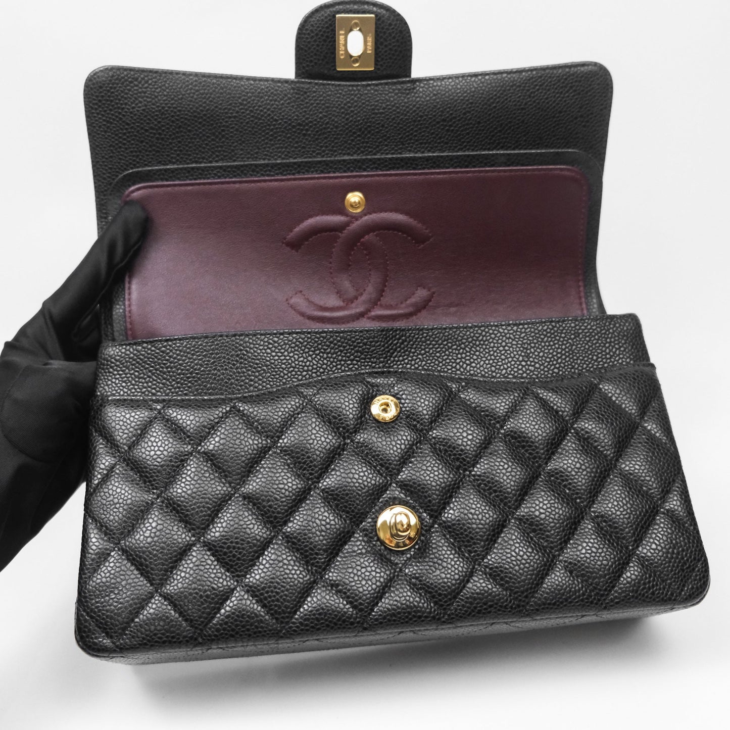 Chanel Classic Medium Flap Quilted Black Caviar Gold Hardware
