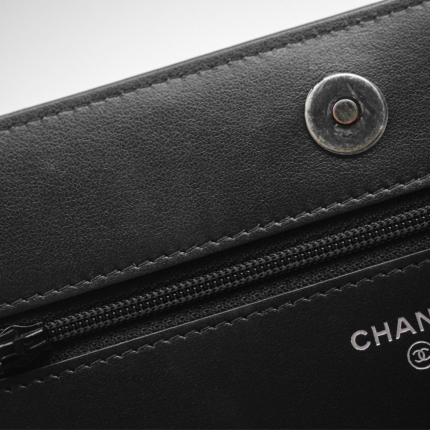 Chanel Quilted Boy Wallet on Chain WOC Black Caviar Ruthenium Hardware