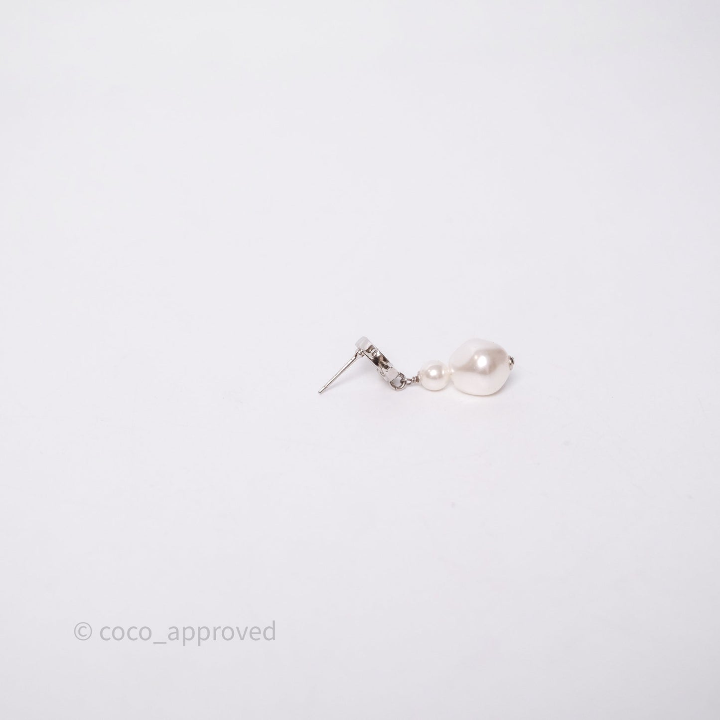 Chanel Drop CC Pearls Earrings Silver Tone 26S