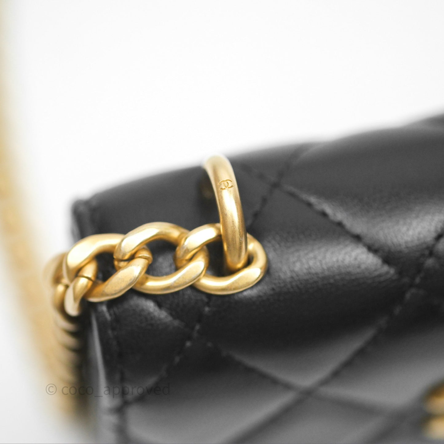 Chanel Mini Clutch With Chain Camellia Adjustable Black Lambskin Aged Gold Hardware