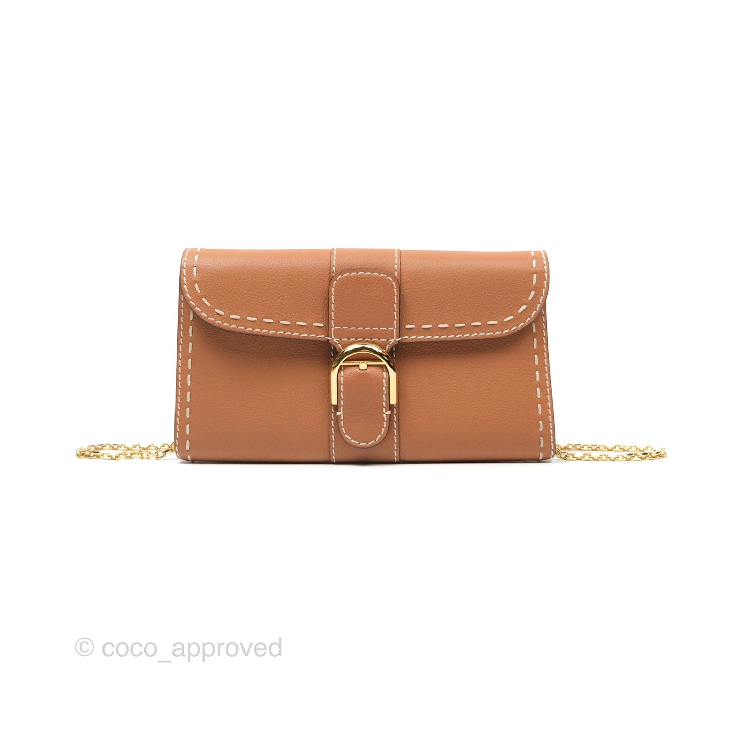 Delvaux Brillant Long Wallet Chain Surpiqué Vegetal Ivory Rodeo Calf