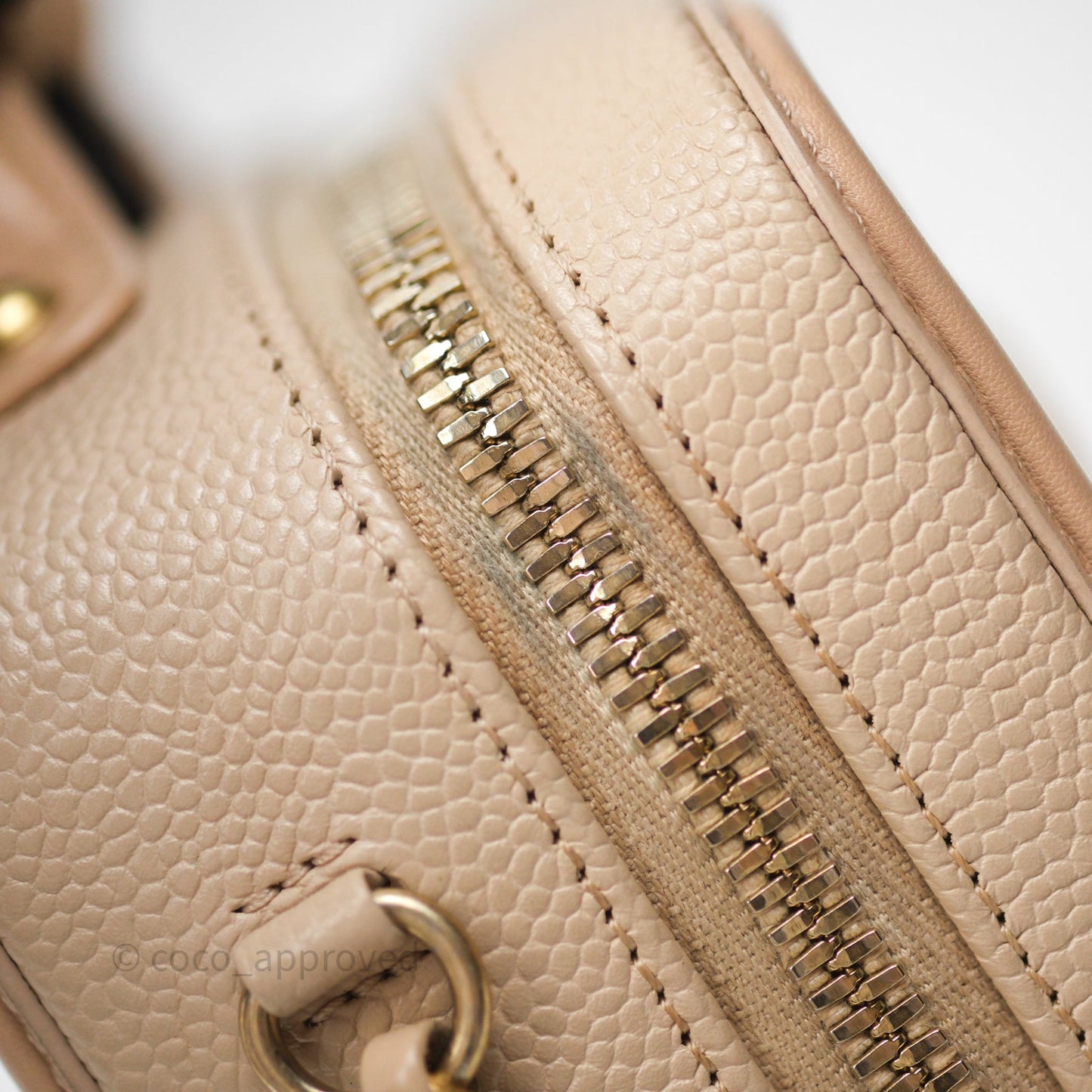 Chanel Quilted Small CC Filigree Vanity Case Beige Caviar Gold Hardware