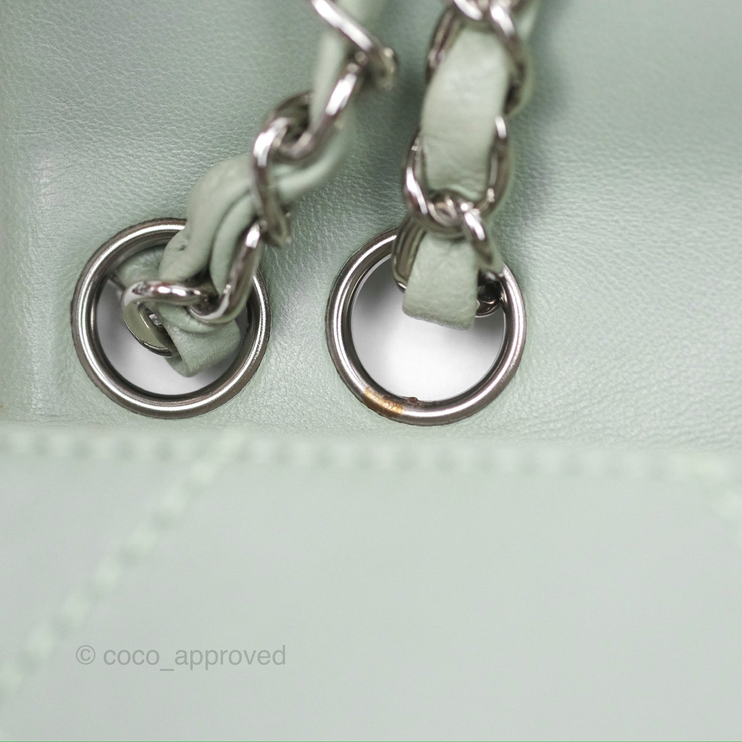 Chanel CC East West Flap Bag Lambskin Mint Green Silver Hardware