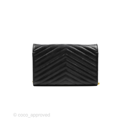 Saint Laurent Wallet on Chain WOC Black Grained Leather Gold Hardware