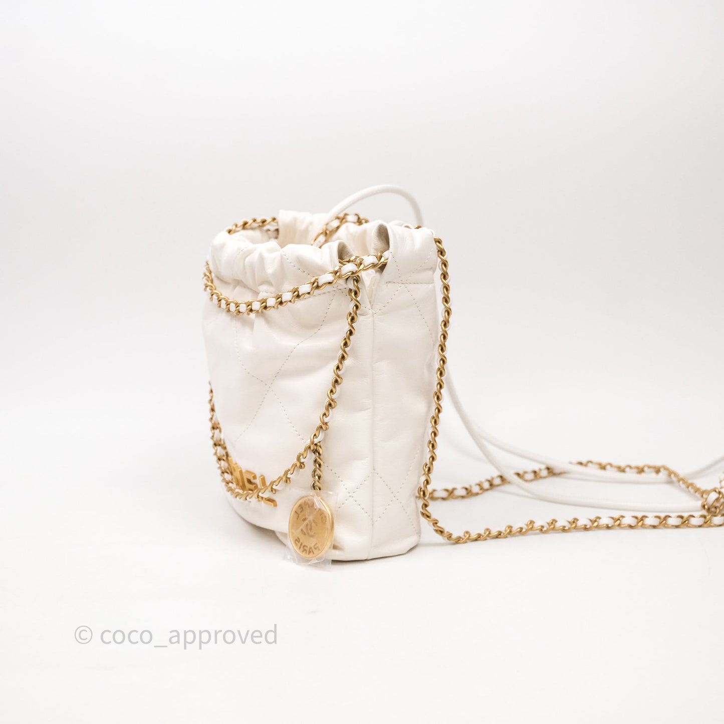 Chanel 22 Mini Bag White Calfskin Aged Gold Hardware
