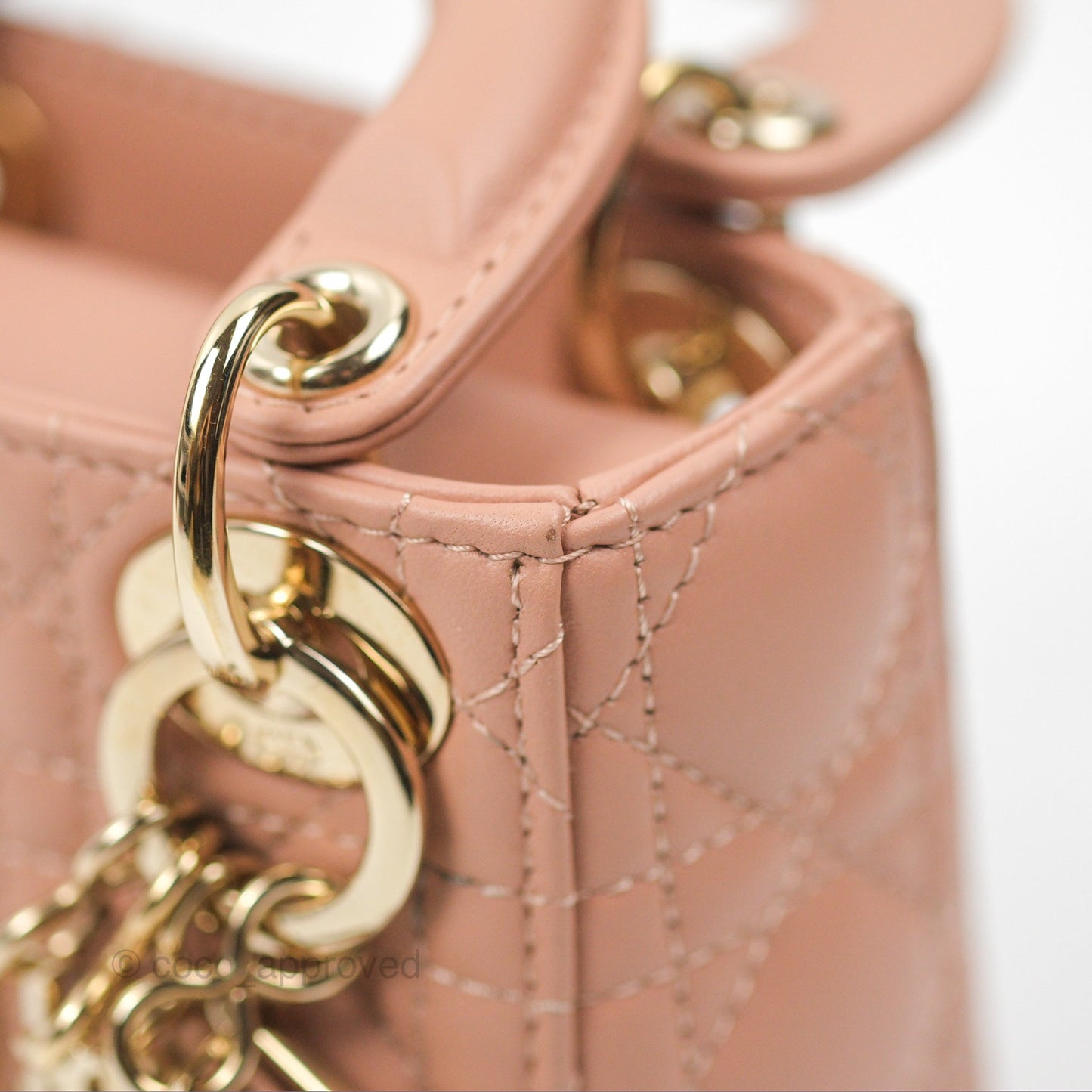 Christian Dior Micro Lady Dior Cannage Rose Des Vents Cannage Lambskin Gold Hardware