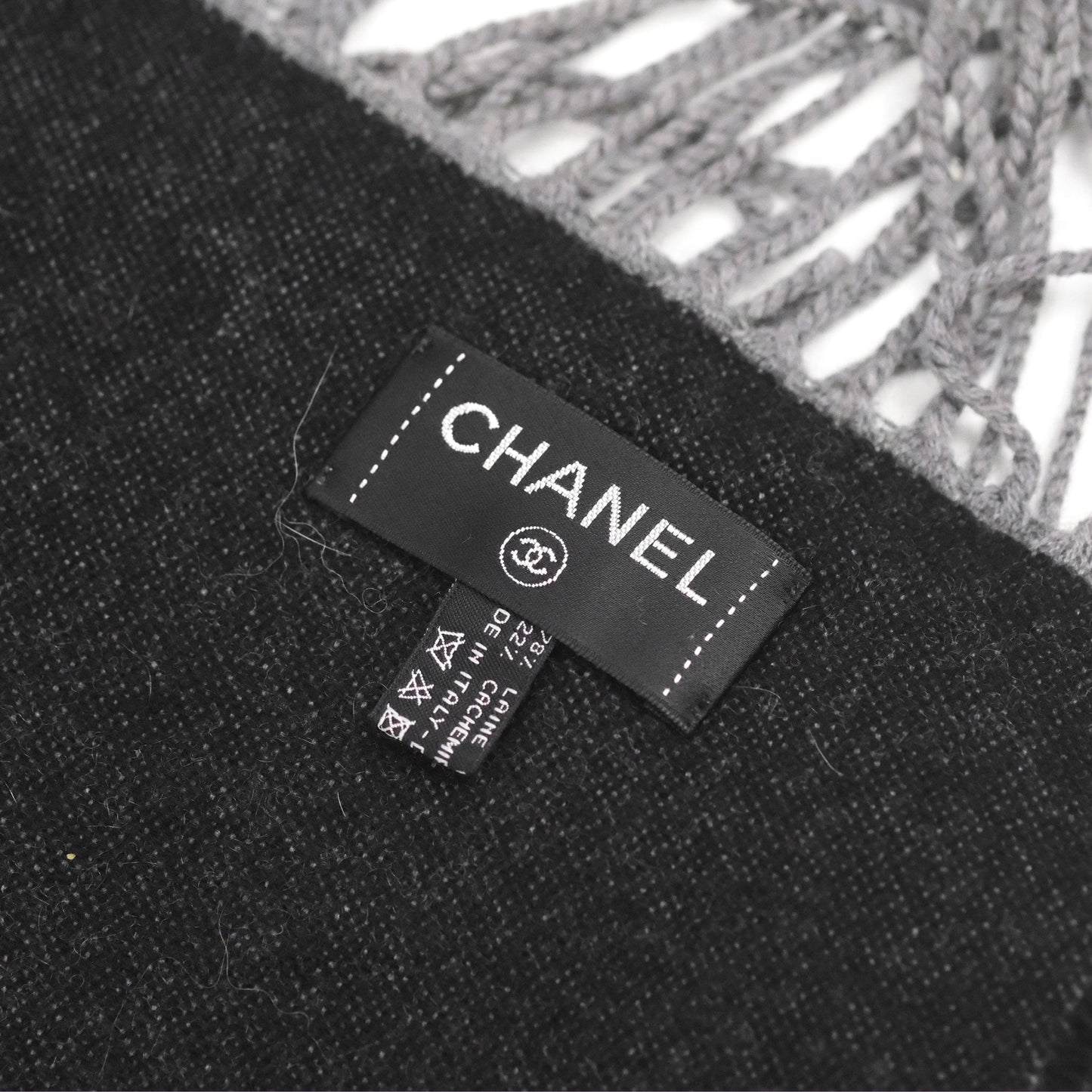 Chanel Large Wool Cashmere Shawl Blanket Black & Gray