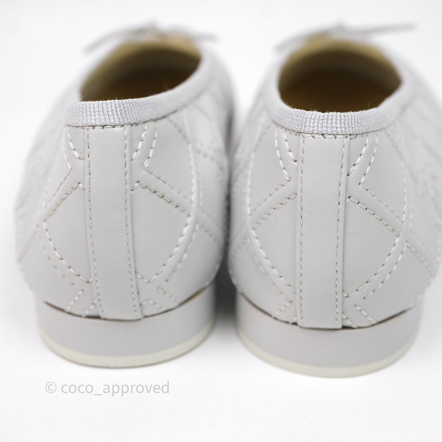 Chanel CC Quilted Light Grey Ballerina Flats Size 36.5