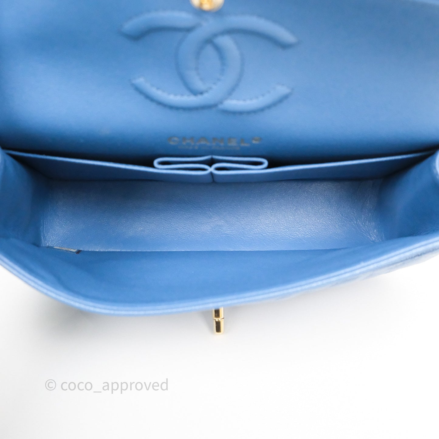 Chanel Small Classic Quilted Flap Blue Caviar Gold Hardware
