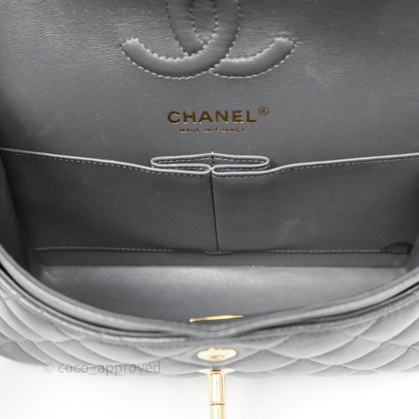 Chanel Small Classic Flap Quilted Dark Grey Caviar Gold Hardware