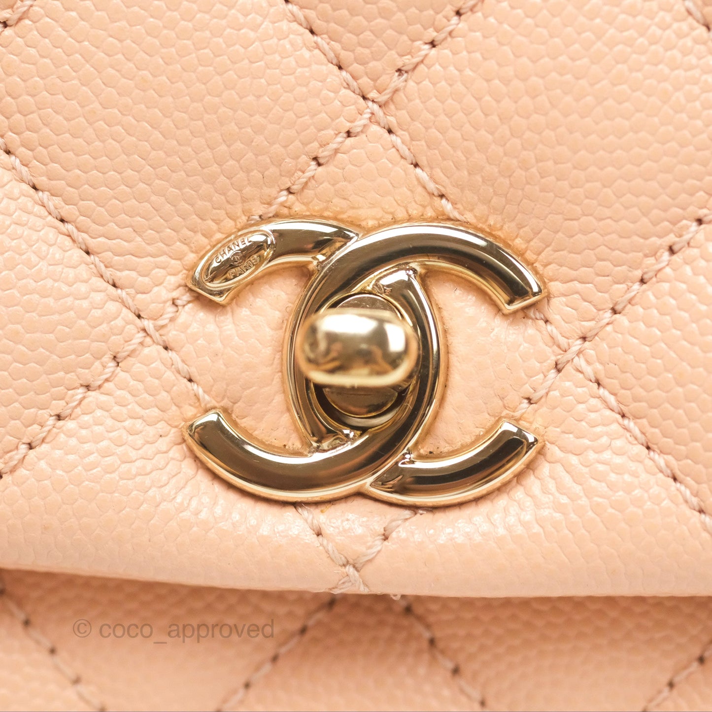 Chanel Quilted Mini Coco Handle Caviar Pink Beige Gold Hardware