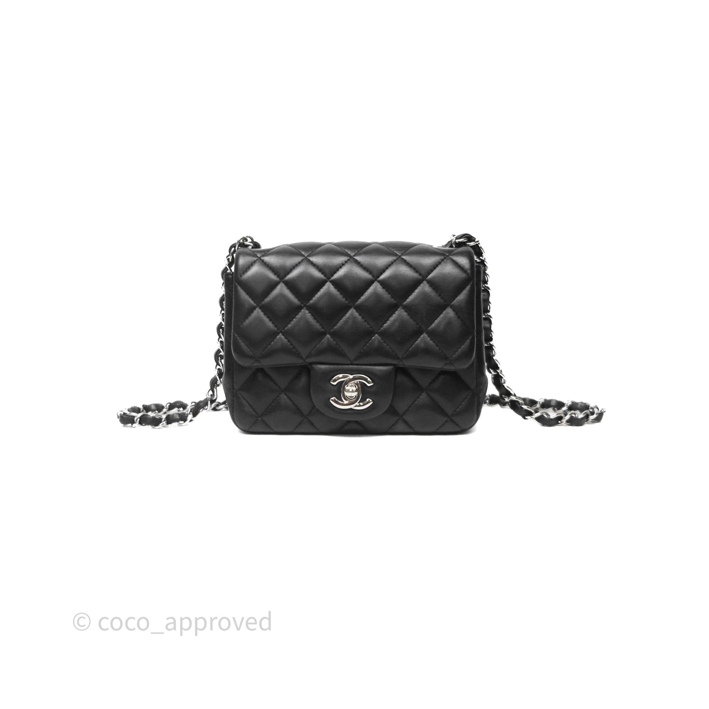 Chanel Mini Square Quilted Black Lambskin Silver Hardware