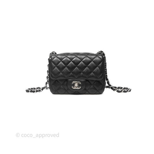 Chanel Mini Square Quilted Black Lambskin Silver Hardware