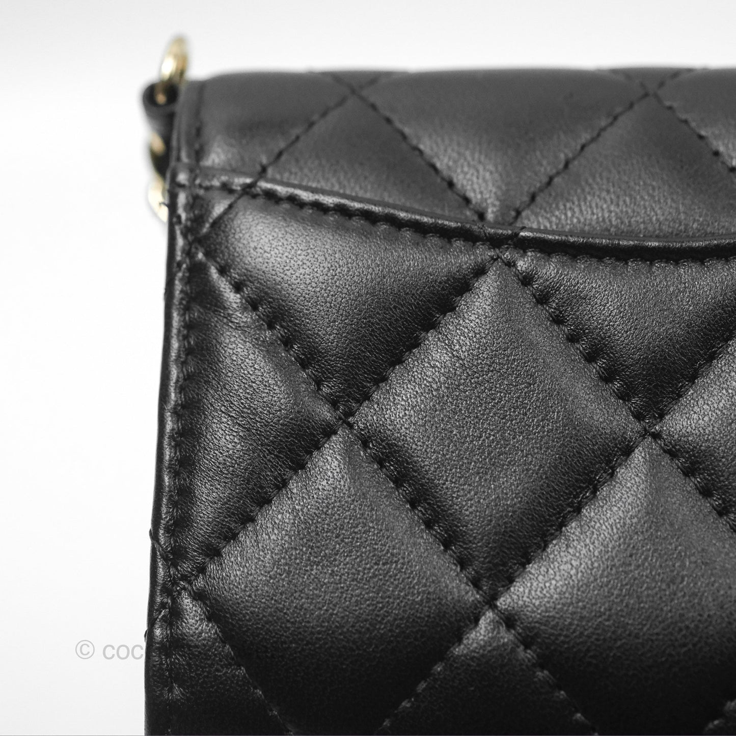Chanel Mini Clutch With Pearl Chain Black Lambskin Gold Hardware