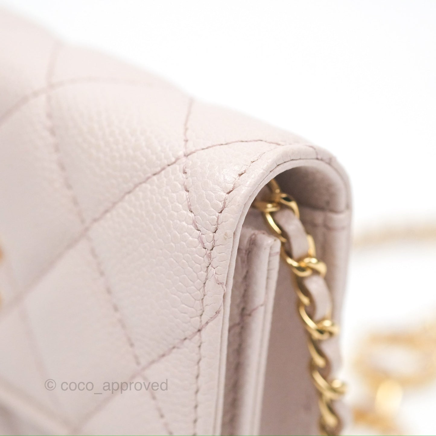 Chanel Miss Coco Clutch With Chain Quilted Lilac Pink Caviar Gold Hardware