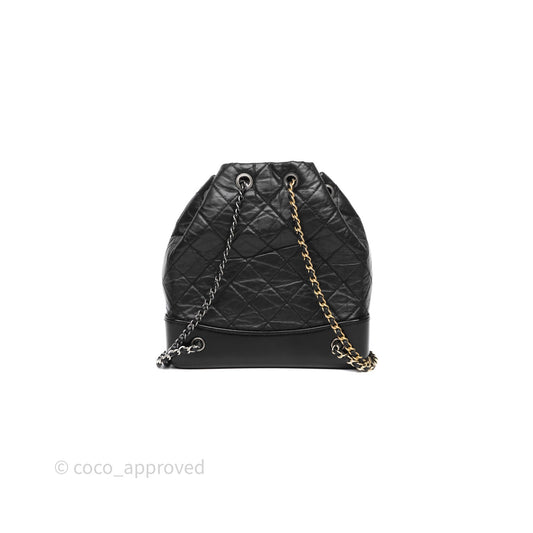 Chanel Small Gabrielle Backpack Quilted Black Aged Calfskin