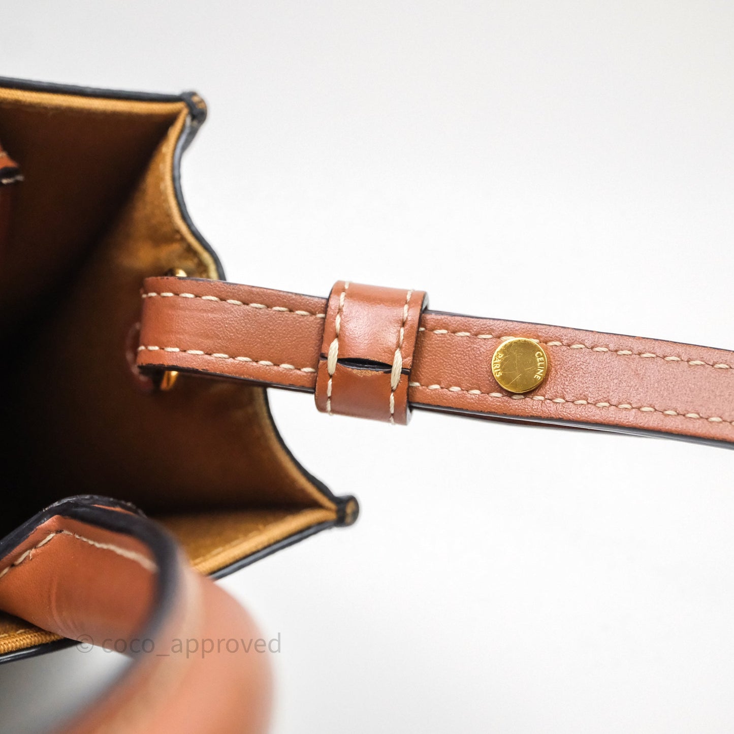 Celine Mini Vertical Cabas Bag Triomphe Canvas Tan Calfskin