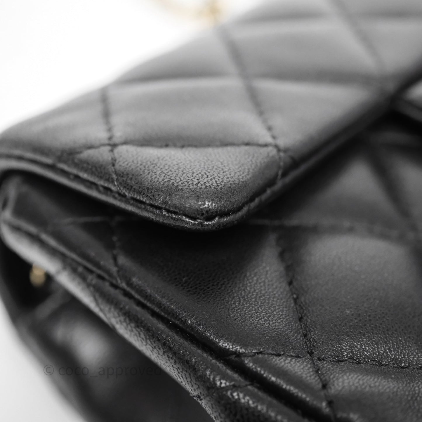 Chanel Quilted Extra Mini Rectangular Flap Black Lambskin Aged Gold Hardware