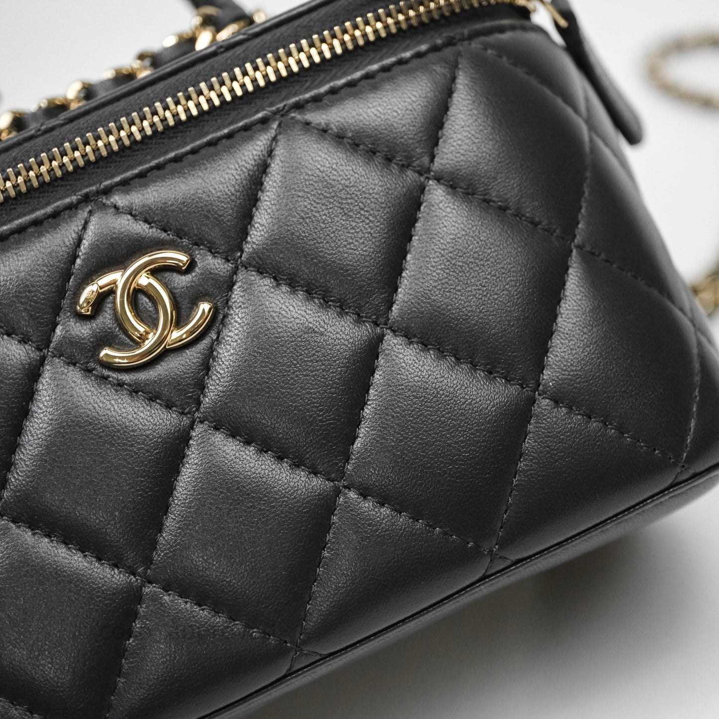 Chanel Trendy CC Vanity Rectangular Top Handle Dark Grey Lambskin Gold Hardware