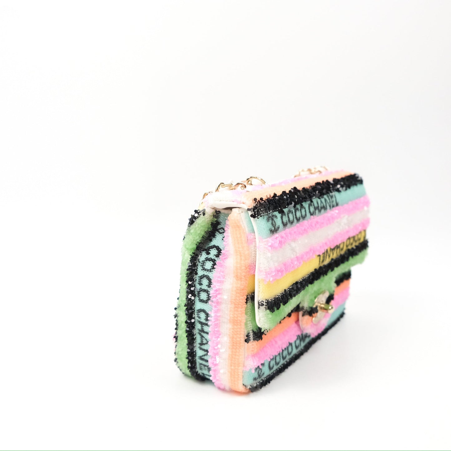 Chanel Mini Sequins Logo Flap Bag Multicolour Gold Hardware 22S