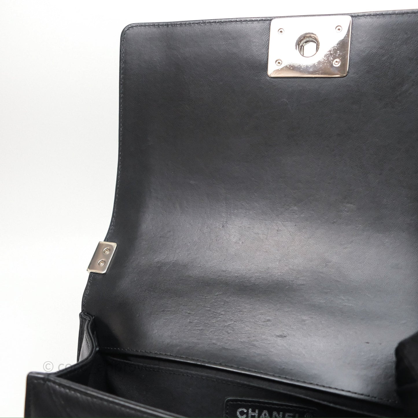 Chanel Medium Boy Chevron Iridescent PVC Lambskin Black Silver Hardware