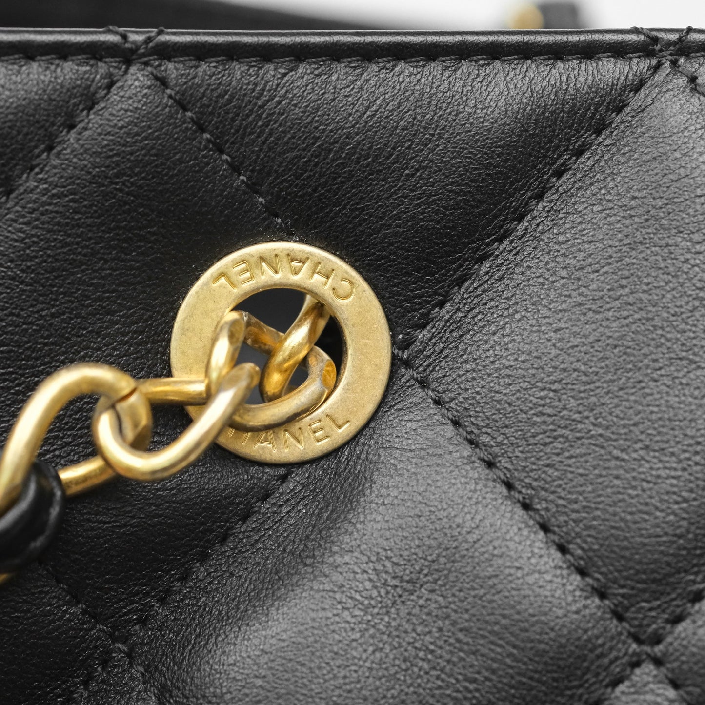 Chanel Stitched Large Shopping Bag Black Calfskin Aged Gold Hardware