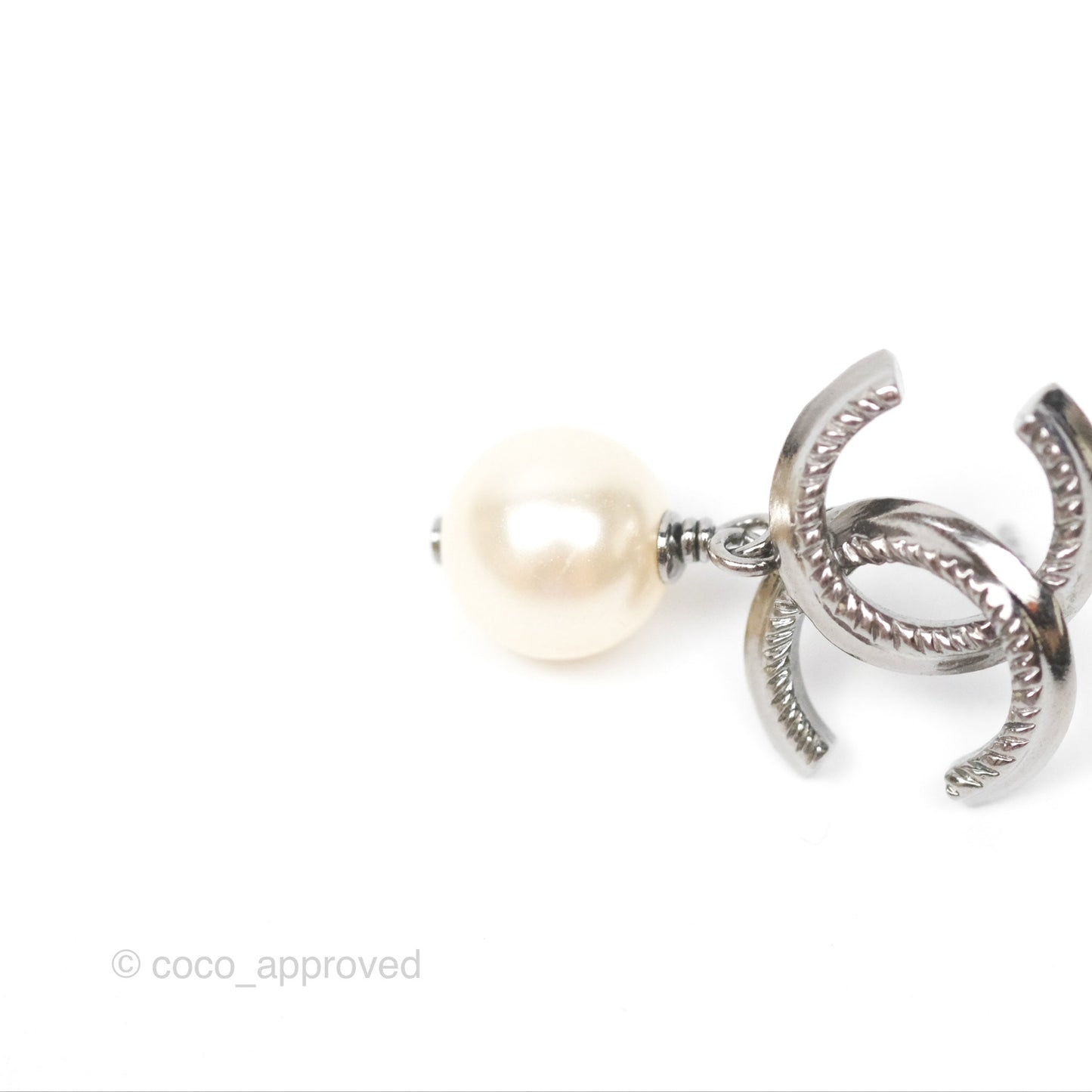Chanel CC Pearl Drop Earrings Gun Metal 11A