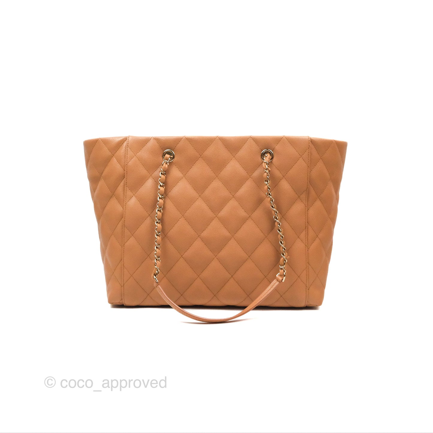 Chanel Large Quilted Caviar Shopping Tote Bag Dark Beige Gold Hardware