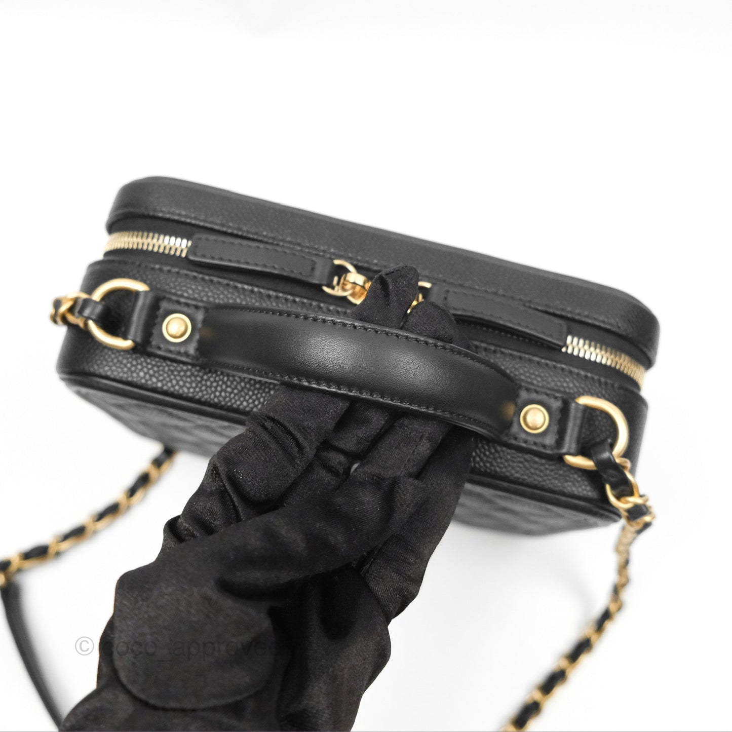 Chanel Quilted Medium CC Filigree Vanity Case Black Caviar Aged Gold Hardware