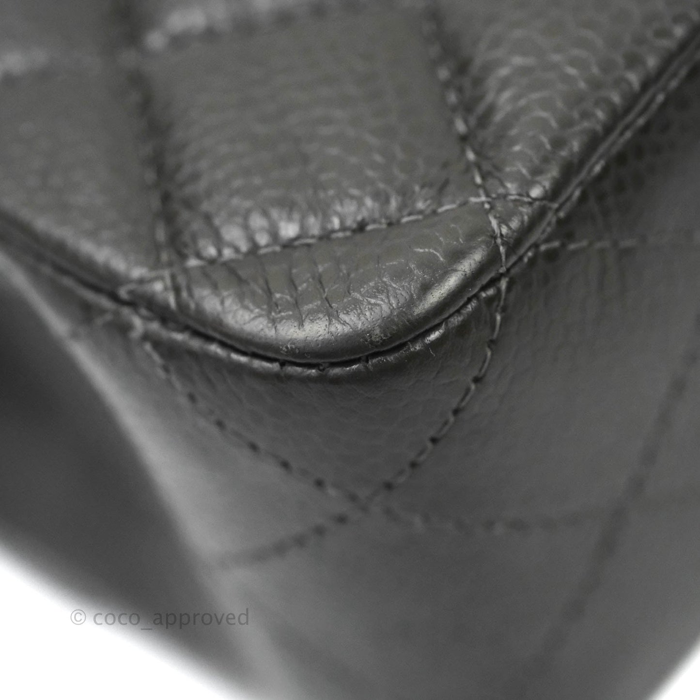 Chanel Quilted M/L Medium Double Flap Dark Grey Caviar Silver Hardware