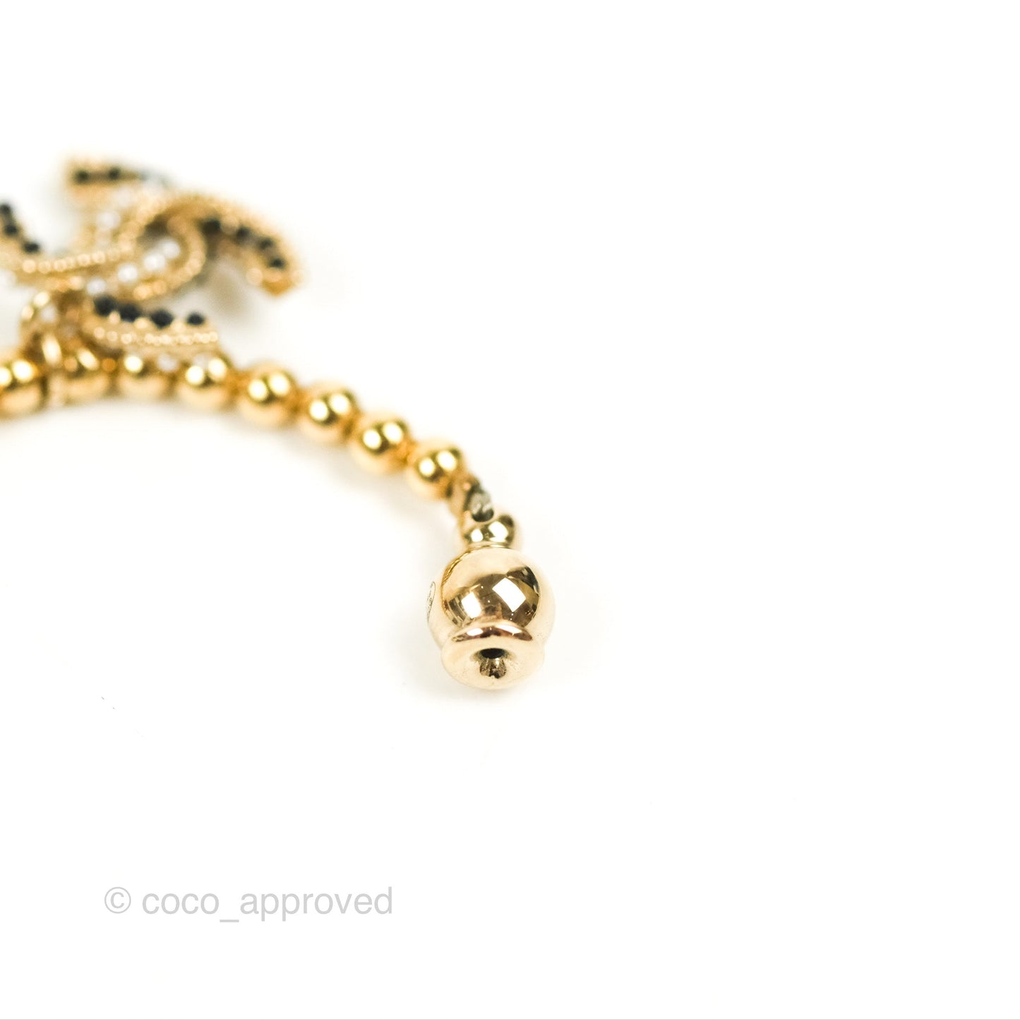 Chanel Pearl & Black Bead CC Chain Earrings Gold Tone 18P