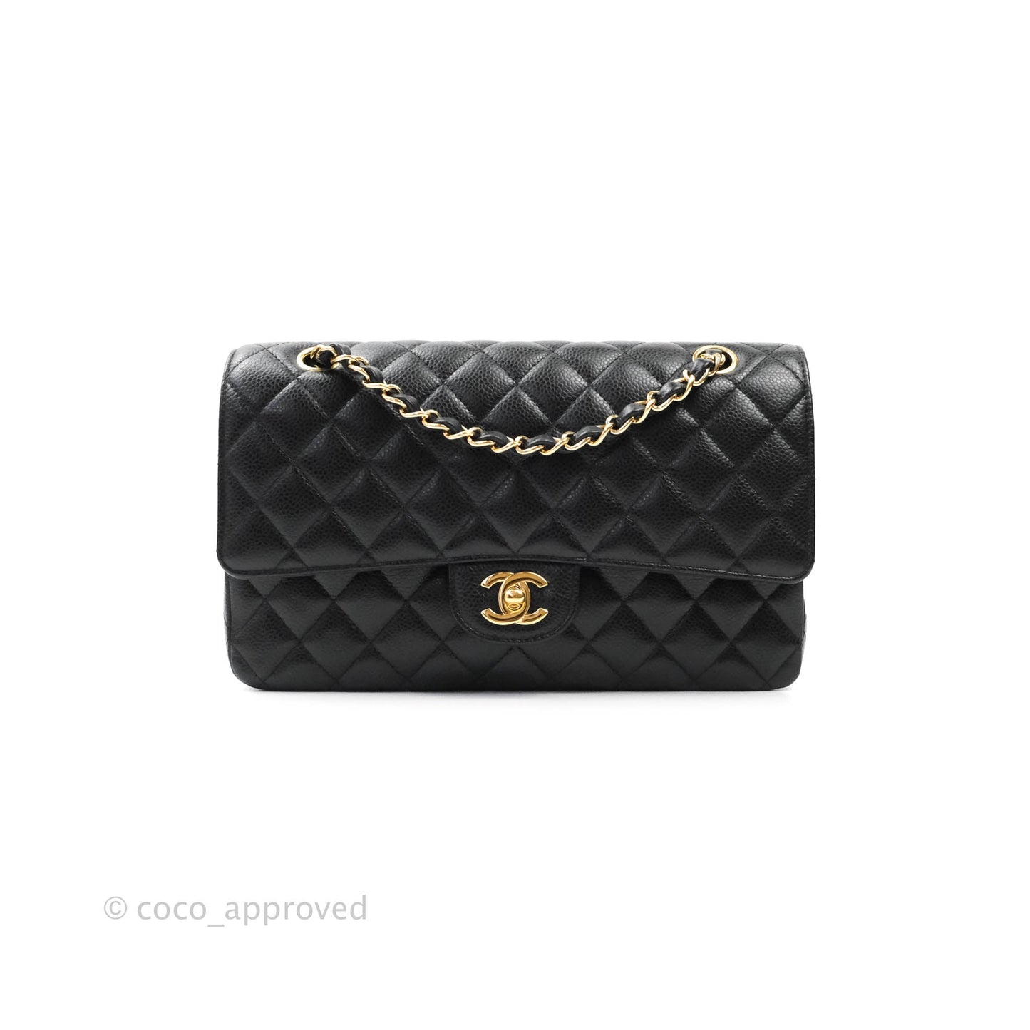 Chanel Quilted M/L Medium Double Flap Black Caviar Gold Hardware