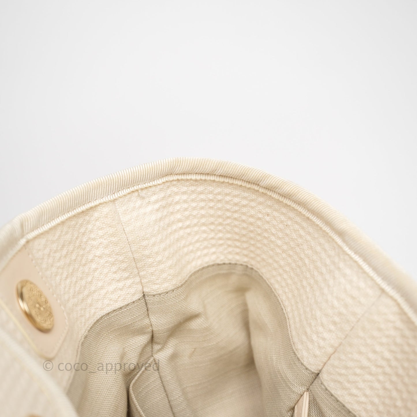 Chanel New Small Deauville Cream Ivory Canvas Light Gold Hardware