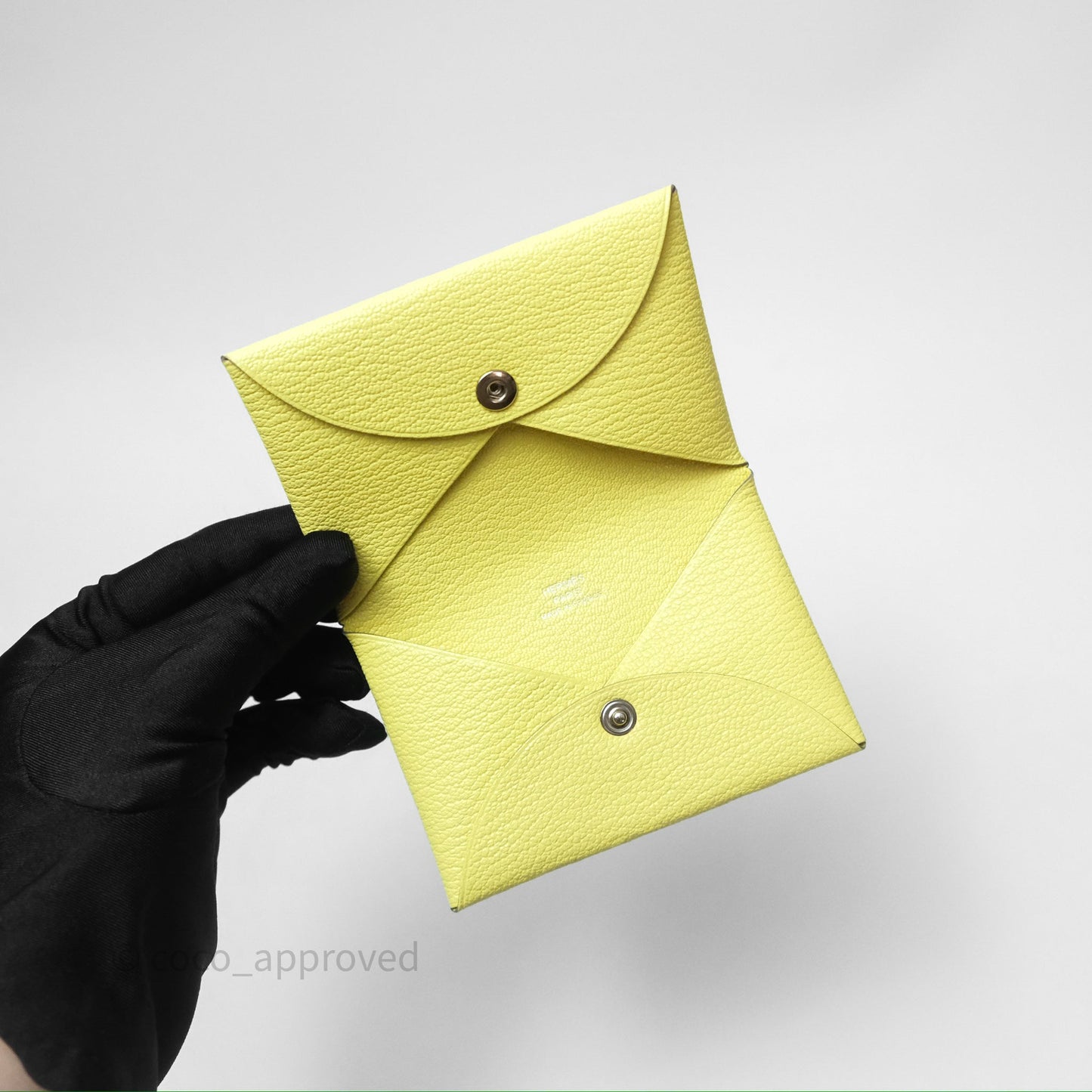 Hermès Calvi Card Holder Limoncello Chèvre Mysore Palladium Hardware