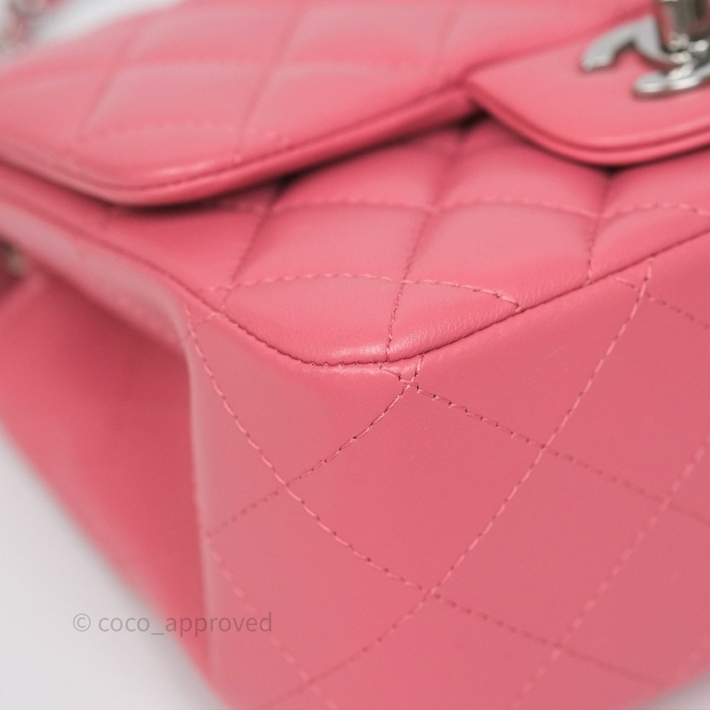 Chanel Mini Square Flap Quilted Pink Lambskin Silver Hardware