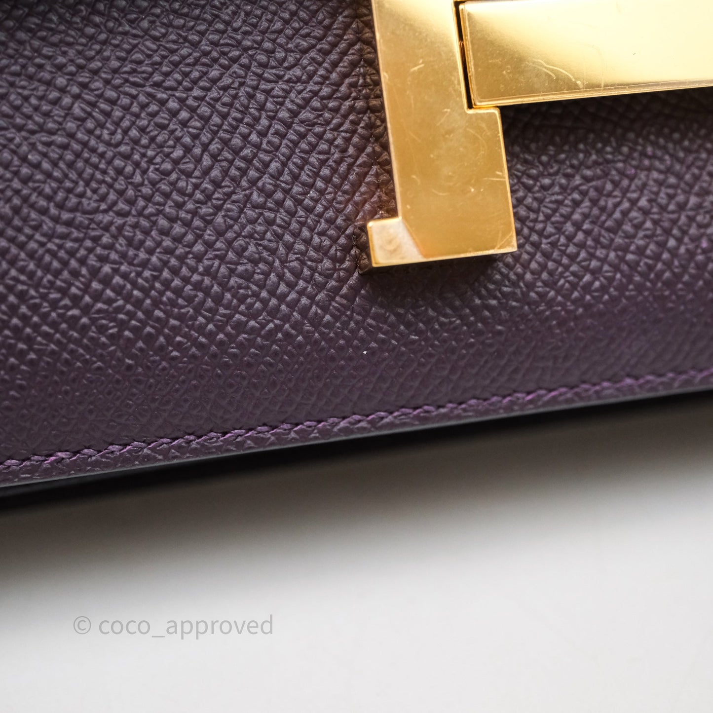 Hermès Constance Elan Raisin 59 Epsom Gold Hardware