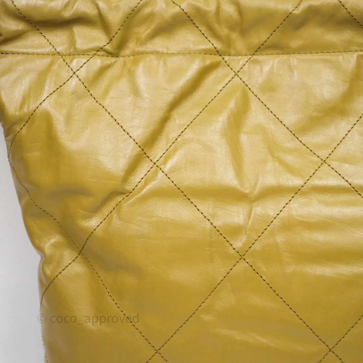 Chanel 22 Bag Medium Crumpled Olive Green Calfskin Aged Gold Hardware