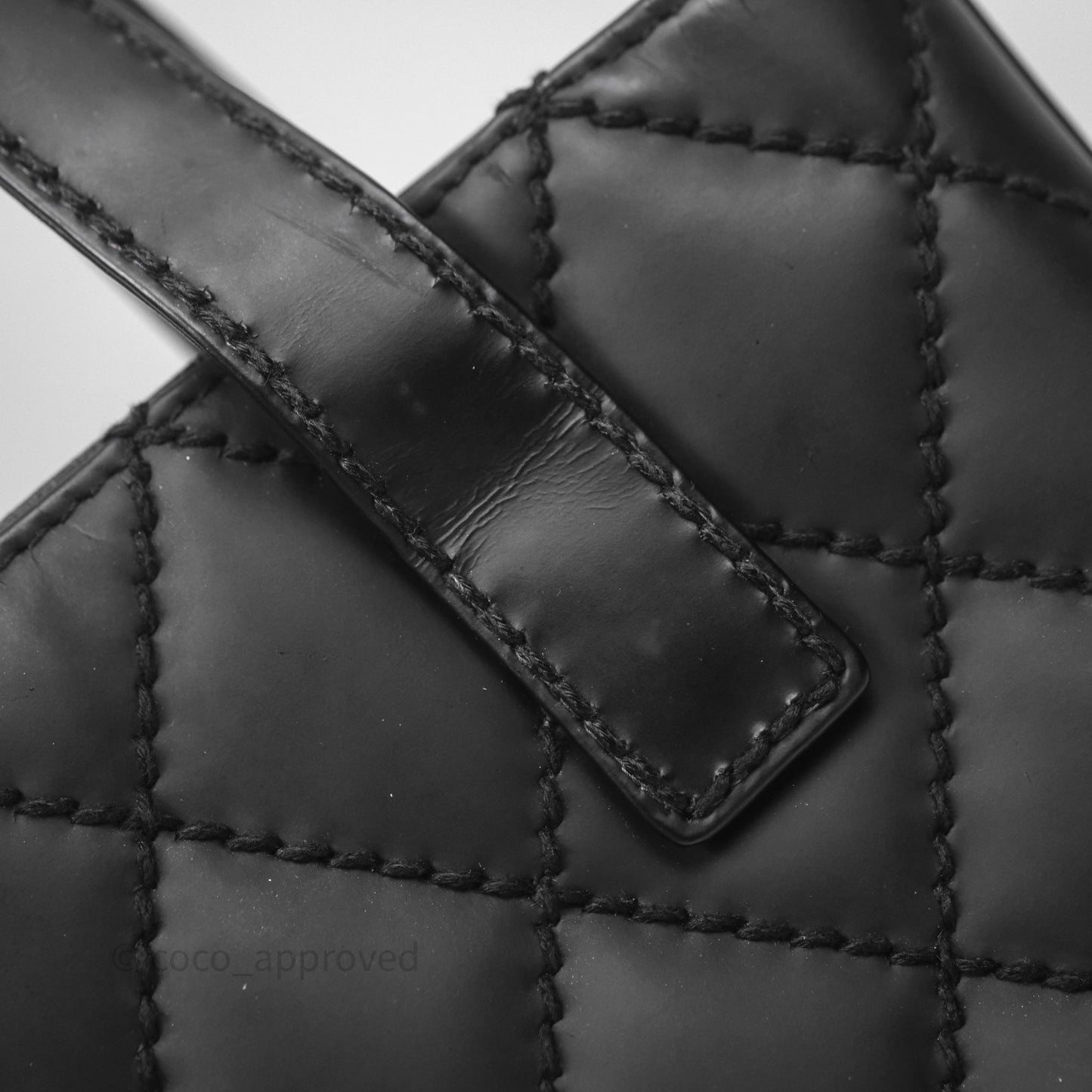 Chanel Vintage Quilted CC Tote Bag Matte Black Calfskin Gold Hardware