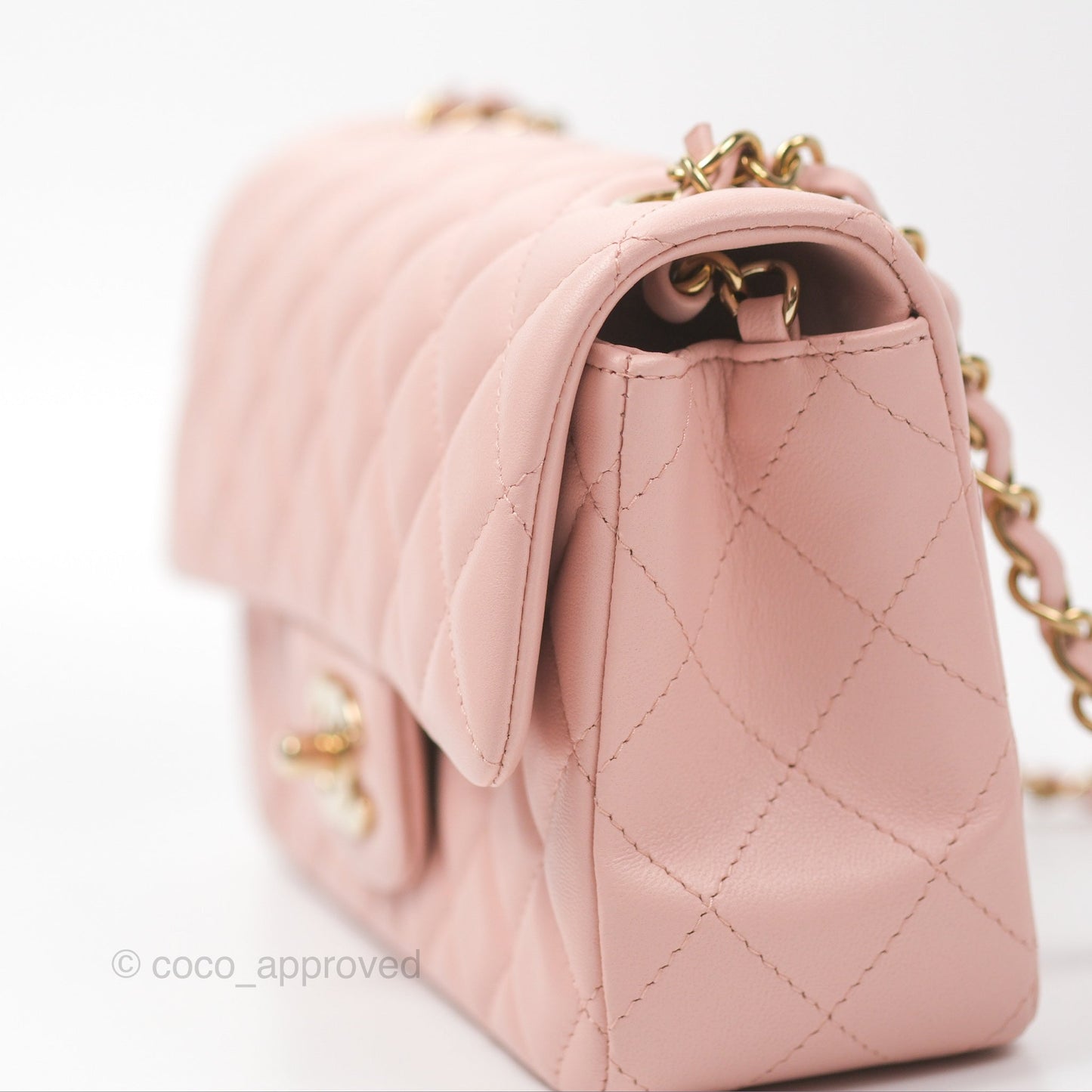 Chanel Quilted Mini Rectangular Flap Baby Pink Lambskin Gold Hardware