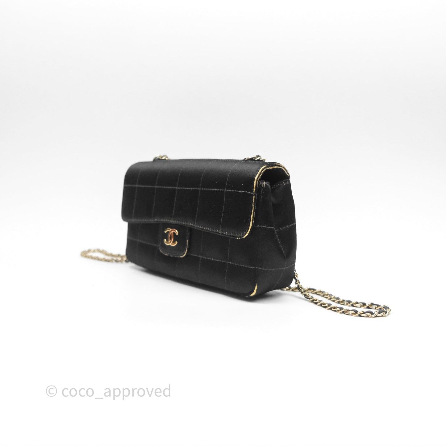 Chanel Vintage Mini Chocolate Bar Flap Black Satin Gold Hardware