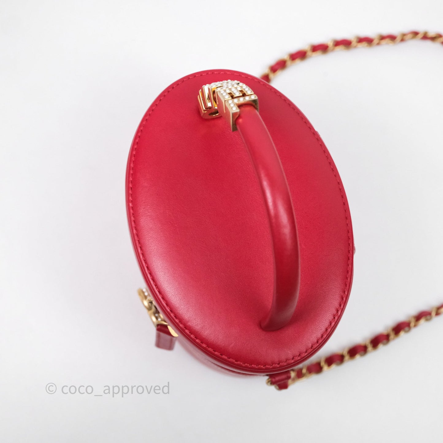 Chanel CC Vanity Case Red Calfskin Aged Gold Hardware