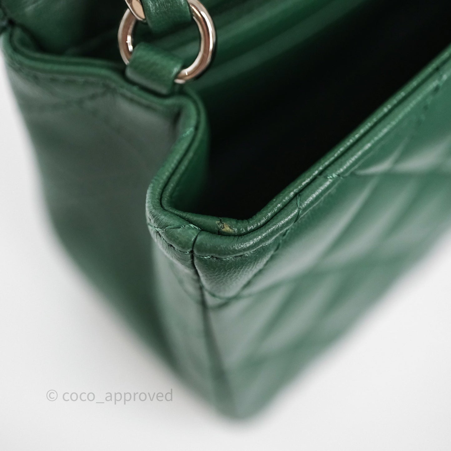 Chanel Quilted Mini Rectangular Green Lambskin Silver Hardware