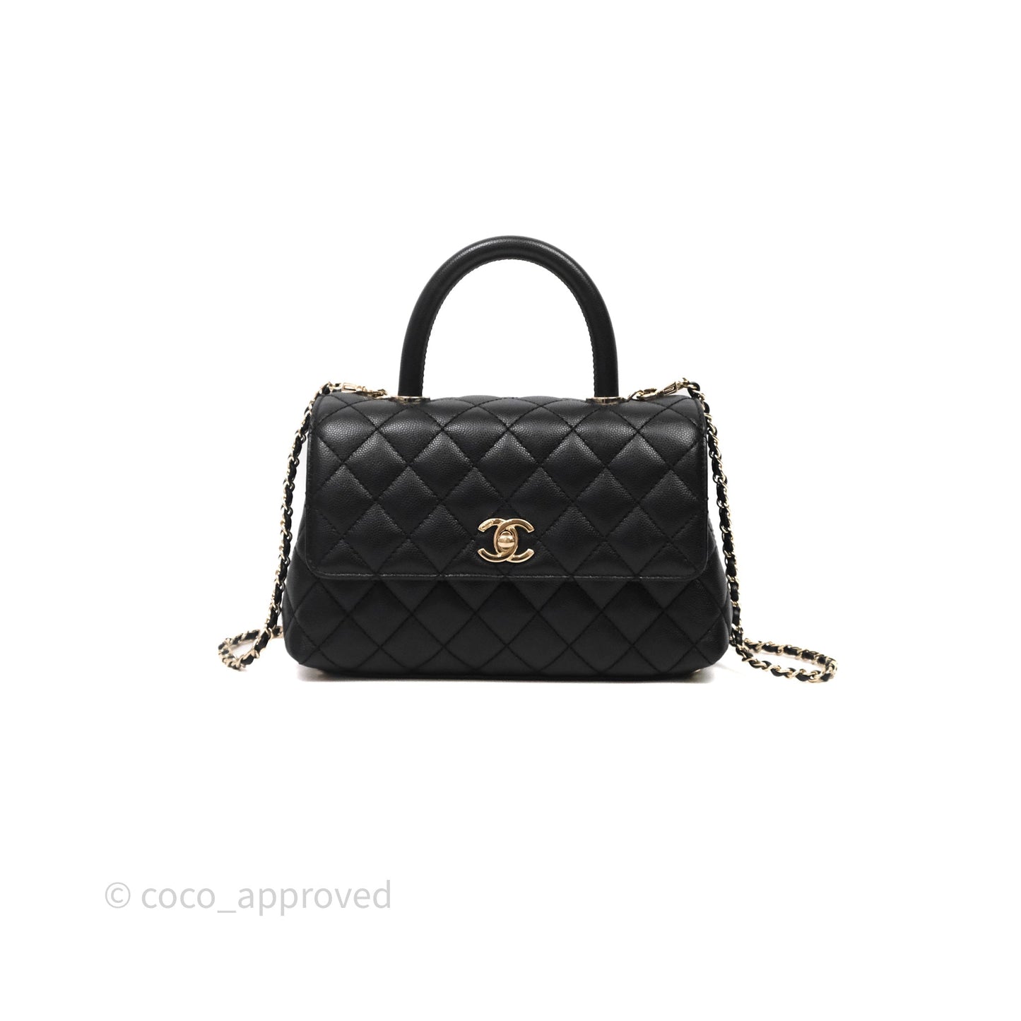 Chanel Small Quilted Coco Handle Black Caviar Gold Hardware