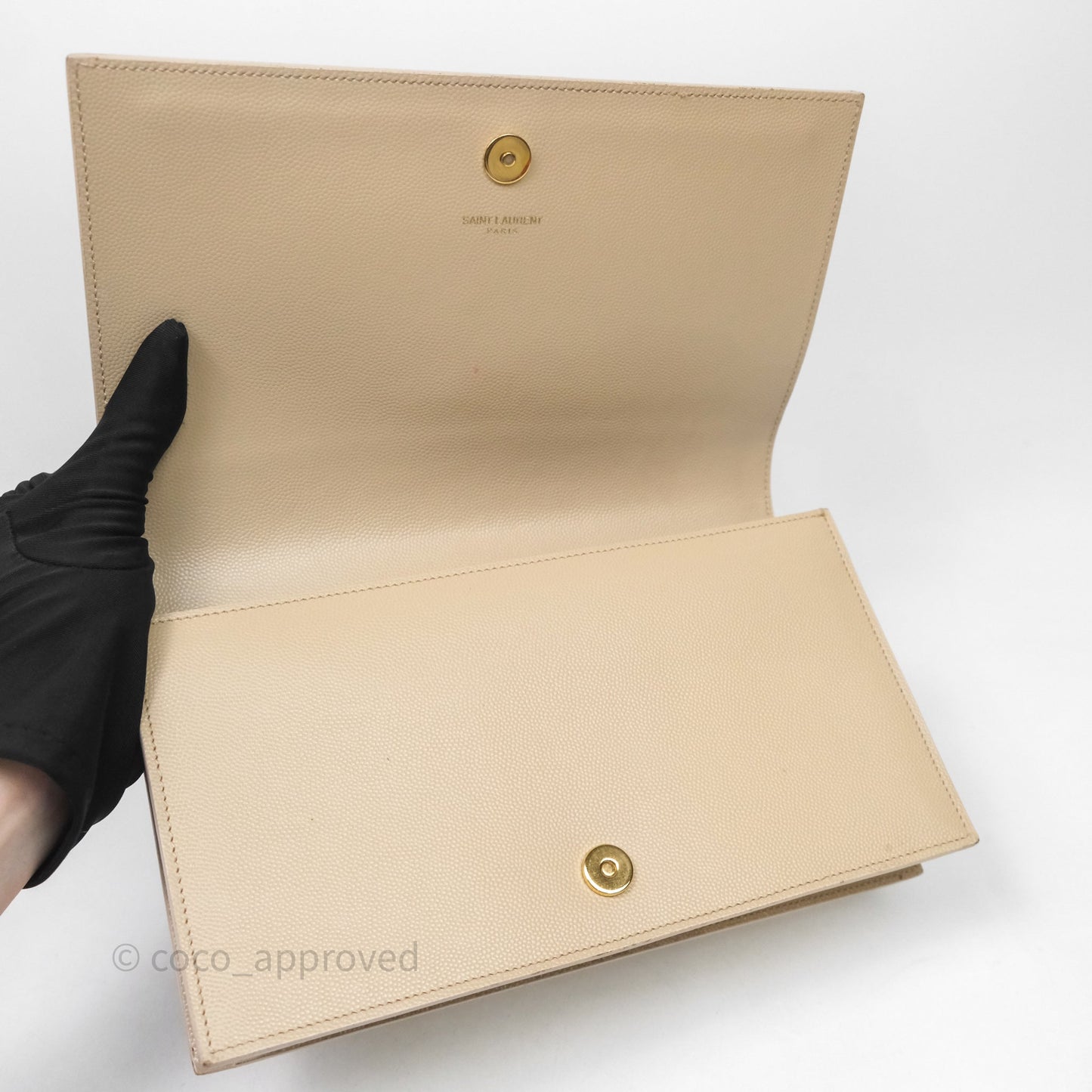 Saint Laurent Kate Clutch Monogram Beige Grain De Poudre Gold Hardware