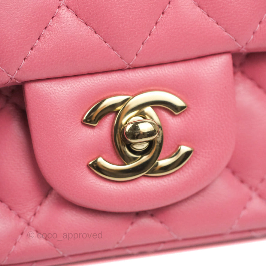 Chanel Mini Square Flap Pink Lambskin Gold Hardware