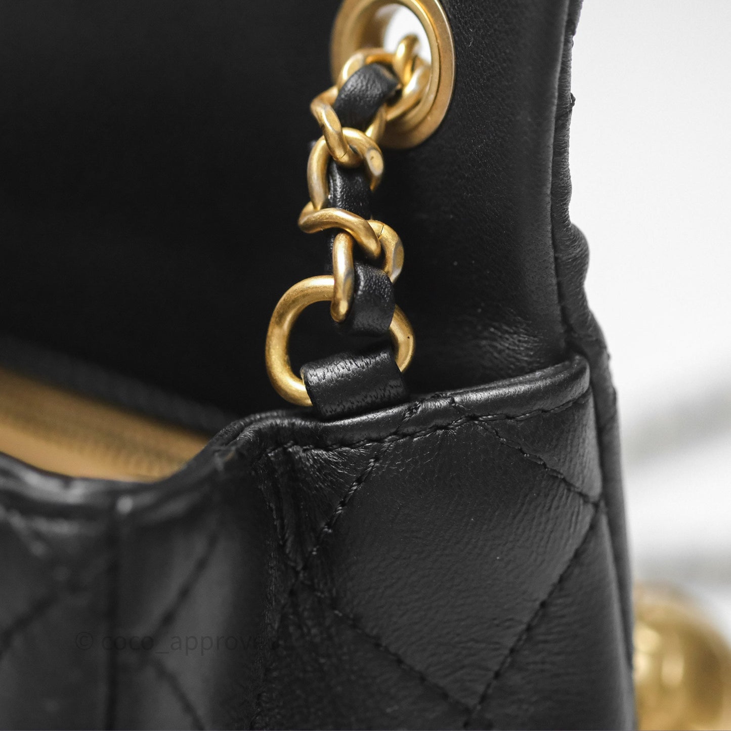 Chanel Pearl Crush Mini Square Quilted Black Lambskin Aged Gold Hardware