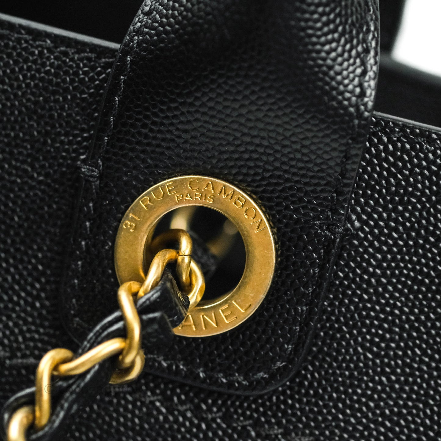 Chanel Studded Black Caviar Deauville Small Shopping Bag