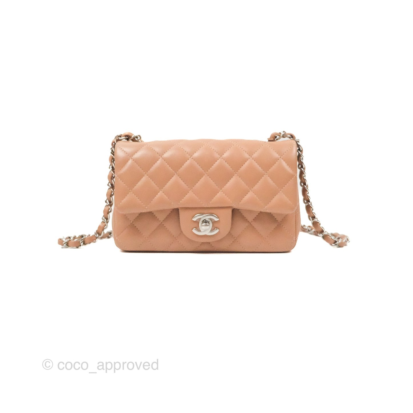 Chanel Mini Rectangular Quilted Beige Lambskin Silver Hardware